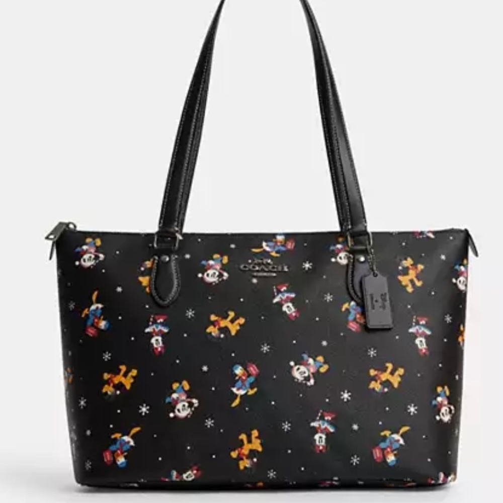 Brand New! Disney X Coach Gallery Tote Bag With Holiday Print Christmas!